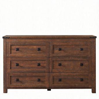 Farmhouse Rustic Wood 6-Drawer Dresser TV Stand Storage Unit