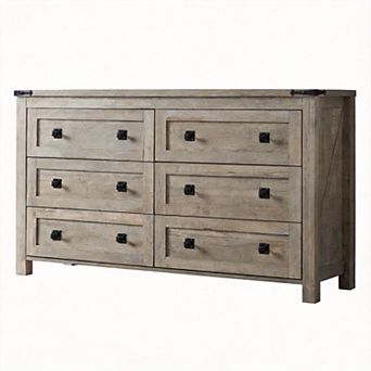 Farmhouse Rustic Wood 6-Drawer Dresser TV Stand Storage Unit