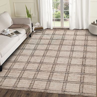 Area Rug, Machine Washable Rug, Geometric Plaid Print Floor Mats, for Living Room