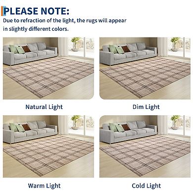 Area Rug, Machine Washable Rug, Geometric Plaid Print Floor Mats, for Living Room