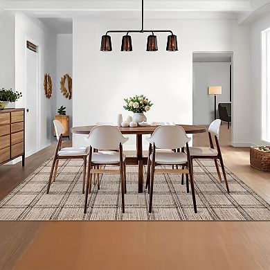 Area Rug, Machine Washable Rug, Geometric Plaid Print Floor Mats, for Living Room