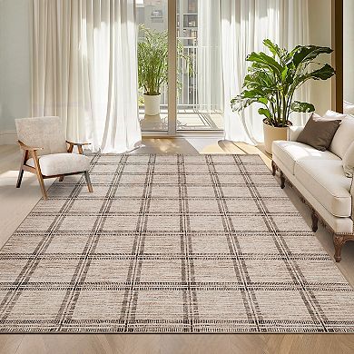 Area Rug, Machine Washable Rug, Geometric Plaid Print Floor Mats, for Living Room