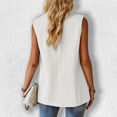 Women's Notched Lapel Sleeveless Blazer - Tailored Vest Open Front Office Cardigan