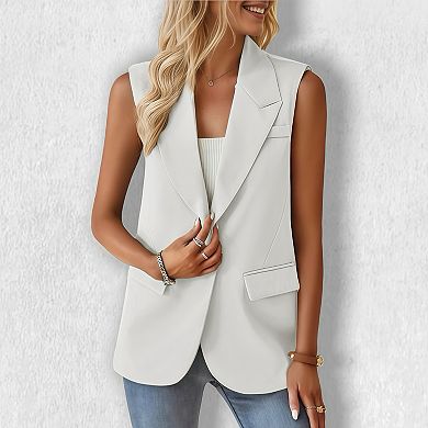 Women's Notched Lapel Sleeveless Blazer - Tailored Vest Open Front Office Cardigan