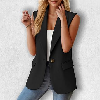 Women's Notched Lapel Sleeveless Blazer - Tailored Vest Open Front Office Cardigan