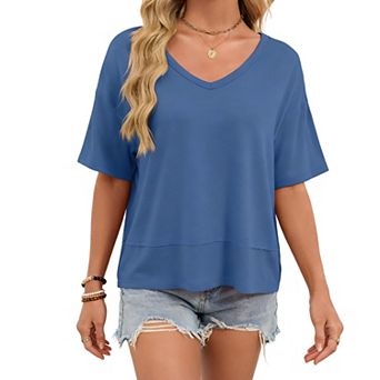 Women's V Neck Short Sleeve T Shirt Casual Loose Fit Basic Tees for Summer