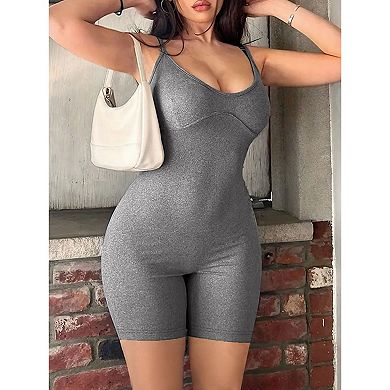 Women's Slimming Jumpsuit Stretchy Soft Romper for Workout Vacation Summer Shorts Romper