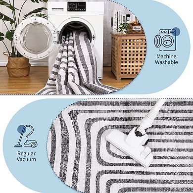 Modern Geometric Arch Washable Area Rug, Non-Slip Abstract Accent Rug for Living Room