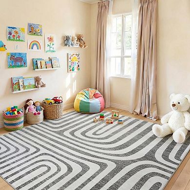 Modern Geometric Arch Washable Area Rug, Non-Slip Abstract Accent Rug for Living Room