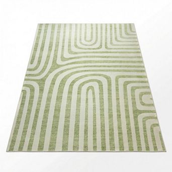 Modern Geometric Arch Washable Area Rug, Non-Slip Abstract Accent Rug for Living Room