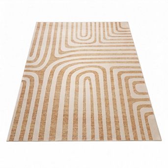 Modern Geometric Arch Washable Area Rug, Non-Slip Abstract Accent Rug for Living Room