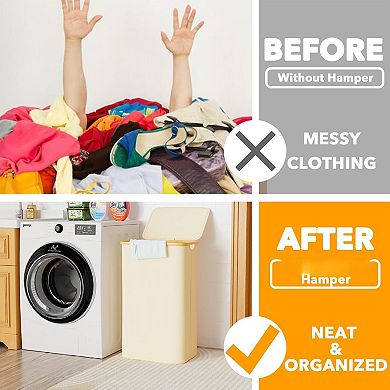 Laundry Hamper With Lid Tall Clothes Basket Bin Handles Collapsible Bedroom Bathroom Dorm