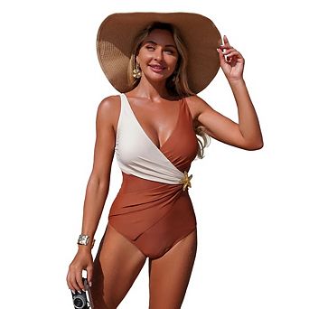Women One Piece Swimsuit Criss Cross Bathing Suit Slimming Ruched Swim Suit Push Up V Neck Swimwear