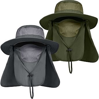 Outdoor Sun Hat Face Neck Flap UV Protection Wide Brim Fishing Hiking Safari Gardening UPF 50+