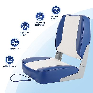 2 Pack Low Back Folding Boat Seats - Thick Padded Waterproof Marine Chairs - Space-Saving