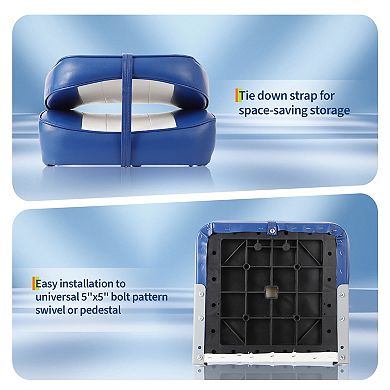 2 Pack Low Back Folding Boat Seats - Thick Padded Waterproof Marine Chairs - Space-Saving