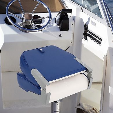 2 Pack Low Back Folding Boat Seats - Thick Padded Waterproof Marine Chairs - Space-Saving