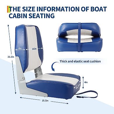 2 Pack Low Back Folding Boat Seats - Thick Padded Waterproof Marine Chairs - Space-Saving
