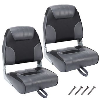 2 Pack Low Back Folding Boat Seats - Thick Padded Waterproof Marine Chairs - Space-Saving