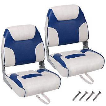2 Pack Low Back Folding Boat Seats - Thick Padded Waterproof Marine Chairs - Space-Saving