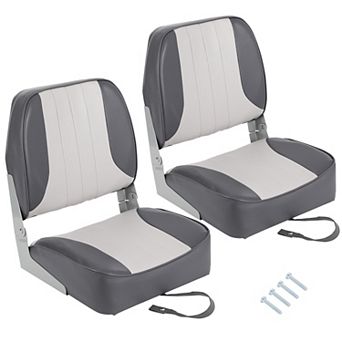 2 Pack Low Back Folding Boat Seats - Thick Padded Waterproof Marine Chairs - Space-Saving