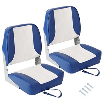 2 Pack Low Back Folding Boat Seats - Thick Padded Waterproof Marine Chairs - Space-Saving