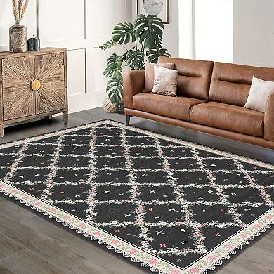 Pearl Velvet Printed Area Rug with Washable Polyester Backing, Foldable Soft Carpet for Bedroom