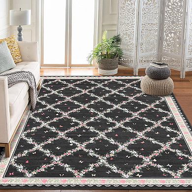 Pearl Velvet Printed Area Rug with Washable Polyester Backing, Foldable Soft Carpet for Bedroom