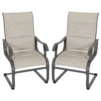 Outdoor Patio Dining Chairs, Breathable Textilene, Iron Frame, Beige
