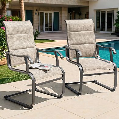 Outdoor Patio Dining Chairs, Breathable Textilene, Iron Frame, Beige