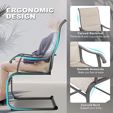 Outdoor Patio Dining Chairs, Breathable Textilene, Iron Frame, Beige