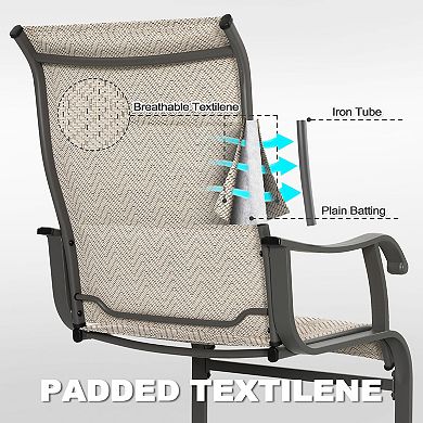 Outdoor Patio Dining Chairs, Breathable Textilene, Iron Frame, Beige