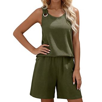 Women's Casual Two Piece Outfits Sleeveless Tank Top and Shorts Set Lounge Sets for Summer