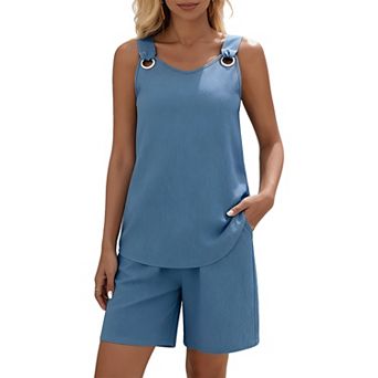 Women's Casual Two Piece Outfits Sleeveless Tank Top and Shorts Set Lounge Sets for Summer