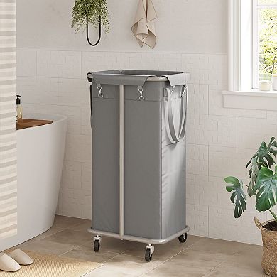 Rolling Laundry Hamper Wheels Large Basket Organizer Cart Steel Frame Removable Bag Foldable Tall