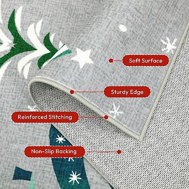 Festive Christmas Tree Area Rug, Soft Washable Non-Slip Floor Mat Holiday Decor, Easy Storage