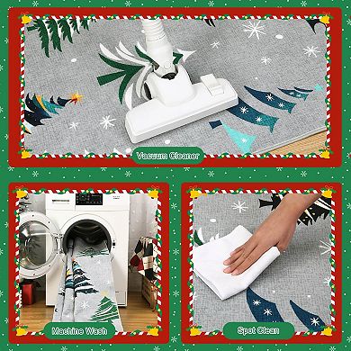 Festive Christmas Tree Area Rug, Soft Washable Non-Slip Floor Mat Holiday Decor, Easy Storage