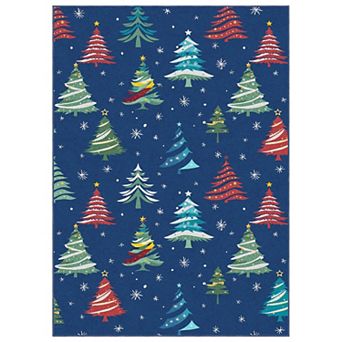 Festive Christmas Tree Area Rug, Soft Washable Non-Slip Floor Mat Holiday Decor, Easy Storage