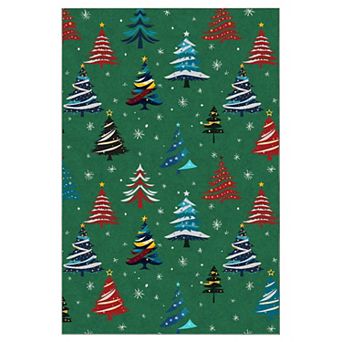 Festive Christmas Tree Area Rug, Soft Washable Non-Slip Floor Mat Holiday Decor, Easy Storage