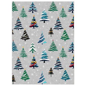 Festive Christmas Tree Area Rug, Soft Washable Non-Slip Floor Mat Holiday Decor, Easy Storage