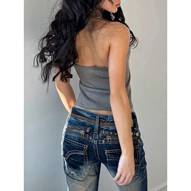 Women's Studded Halter Top Open Back Grommet Hollow Out Going Out Tank Tops