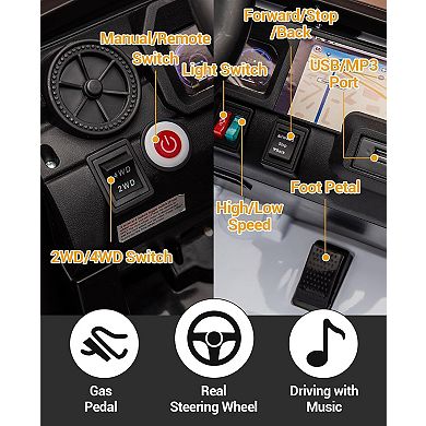 24V Kids Ride On Dump Truck, Auto Lift Bed, Shovel, LED Lights