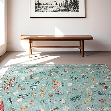 Washable Floral Kitchen Runner, Non-Slip Butterfly Rug for Hallway, Bedroom Decor, Easy-Clean Carpet