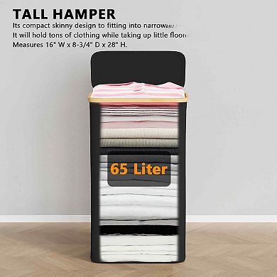 Slim Laundry Hamper With Lid Narrow Clothes Basket Bin Handles Skinny Tall Collapsible Bedroom