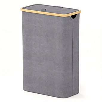 Slim Laundry Hamper With Lid Narrow Clothes Basket Bin Handles Skinny Tall Collapsible Bedroom
