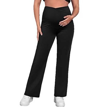 Maternity Over The Belly Flare Pants, High Waist Support Wide Leg Pregnancy Pants