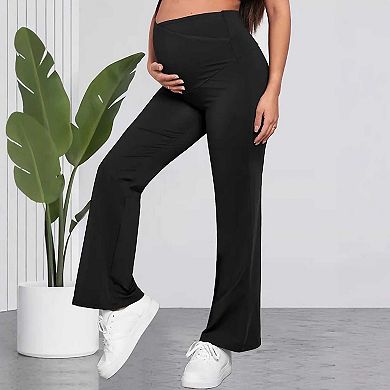 Maternity Over The Belly Flare Pants, High Waist Support Wide Leg Pregnancy Pants