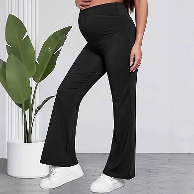 Maternity Over The Belly Flare Pants, High Waist Support Wide Leg Pregnancy Pants