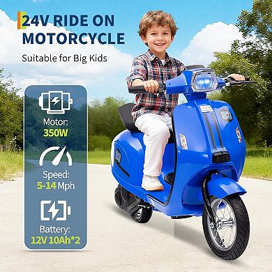 24V 350W Kids Electric Motorcycle, Dual Drive Modes, Twist Throttle, LED Light
