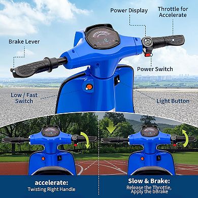 24V 350W Kids Electric Motorcycle, Dual Drive Modes, Twist Throttle, LED Light